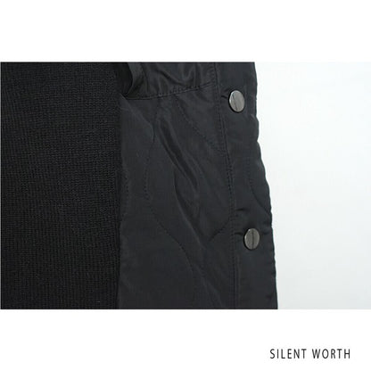 【Mサイズ】キルティング×ニットデザインプルオーバー｜異素材切替・あったかオフタートル・サイドボタン仕様｜SILENT WORTH N-3017