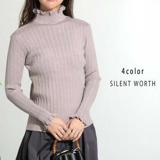 【M】リブフリルデザインニットプルオーバー｜首元＆袖口フリル・シンプル上品・SILENT WORTH・N-2961