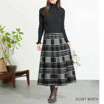【M】リブフリルデザインニットプルオーバー｜首元＆袖口フリル・シンプル上品・SILENT WORTH・N-2961