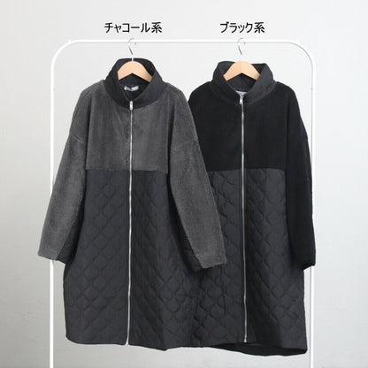 【Mサイズ】キルティング×ボアジップアップコート｜軽量あったか・異素材切替・立ち襟デザイン｜SILENT WORTH C-320