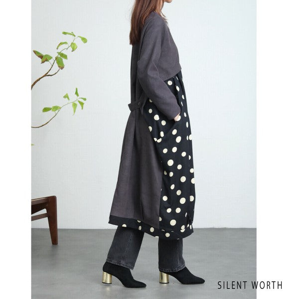 【Mサイズ】ランダムドット柄配色ワンピース｜SILENT WORTH レディース 長袖 体型カバー ゆったり C-3216