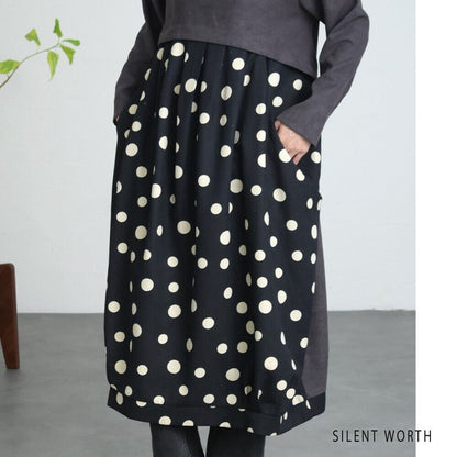 【Mサイズ】ランダムドット柄配色ワンピース｜SILENT WORTH レディース 長袖 体型カバー ゆったり C-3216