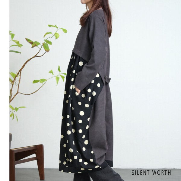 【Mサイズ】ランダムドット柄配色ワンピース｜SILENT WORTH レディース 長袖 体型カバー ゆったり C-3216