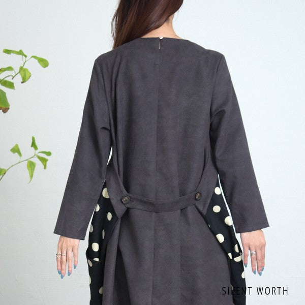 【Mサイズ】ランダムドット柄配色ワンピース｜SILENT WORTH レディース 長袖 体型カバー ゆったり C-3216