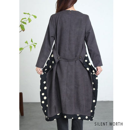 【Mサイズ】ランダムドット柄配色ワンピース｜SILENT WORTH レディース 長袖 体型カバー ゆったり C-3216