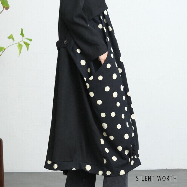 【Mサイズ】ランダムドット柄配色ワンピース｜SILENT WORTH レディース 長袖 体型カバー ゆったり C-3216