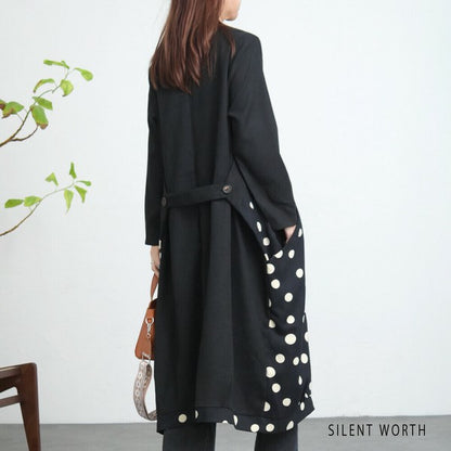 【Mサイズ】ランダムドット柄配色ワンピース｜SILENT WORTH レディース 長袖 体型カバー ゆったり C-3216