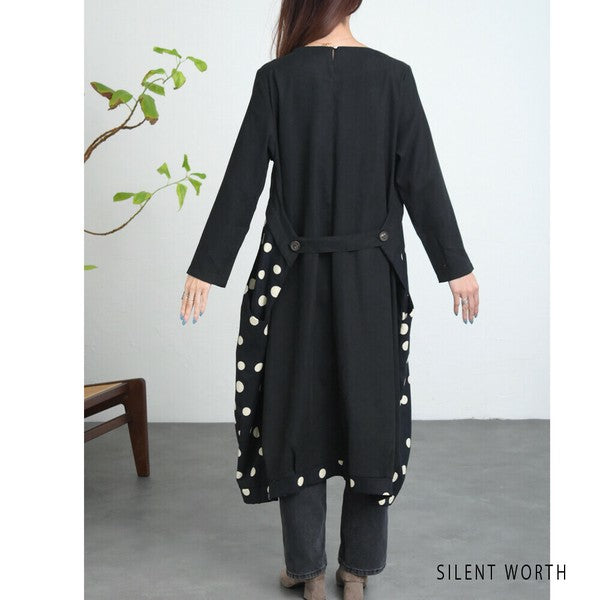 【Mサイズ】ランダムドット柄配色ワンピース｜SILENT WORTH レディース 長袖 体型カバー ゆったり C-3216