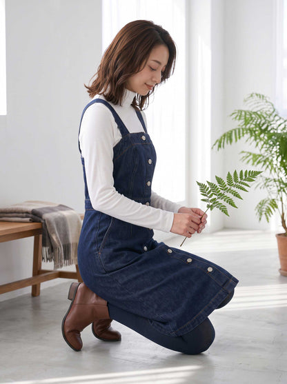 デニム スカート ロングスカート サイド切替 フレア 後ろゴム すっきり 春夏秋冬 M L
