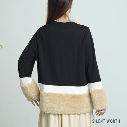 【Mサイズ】フェイクファー配色プルオーバー｜SILENT WORTH レディース 長袖 異素材切替 トップス 秋冬 C-3206