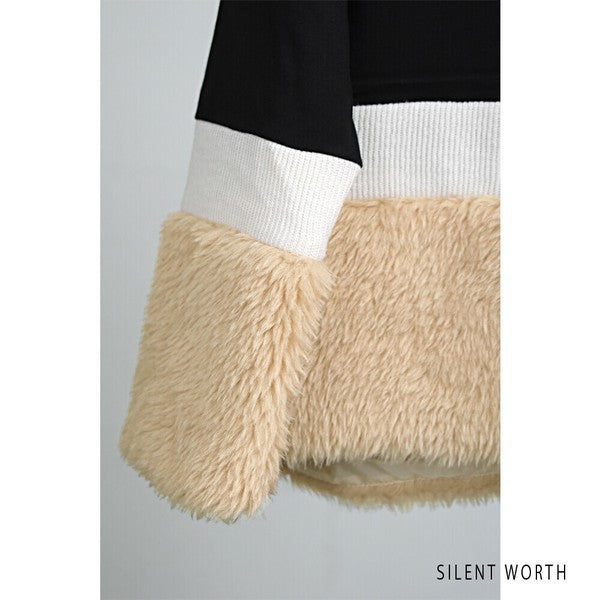 【Mサイズ】フェイクファー配色プルオーバー｜SILENT WORTH レディース 長袖 異素材切替 トップス 秋冬 C-3206