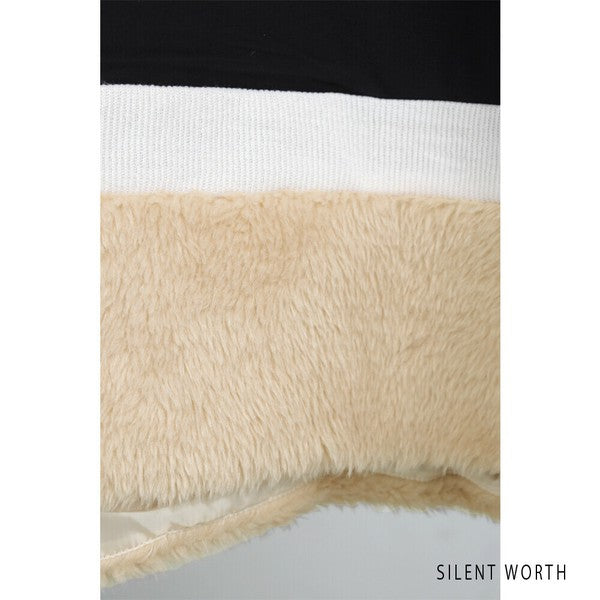 【Mサイズ】フェイクファー配色プルオーバー｜SILENT WORTH レディース 長袖 異素材切替 トップス 秋冬 C-3206