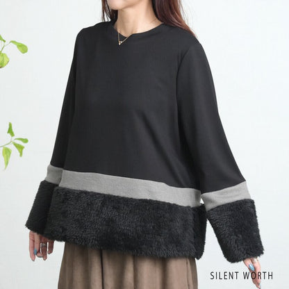 【Mサイズ】フェイクファー配色プルオーバー｜SILENT WORTH レディース 長袖 異素材切替 トップス 秋冬 C-3206