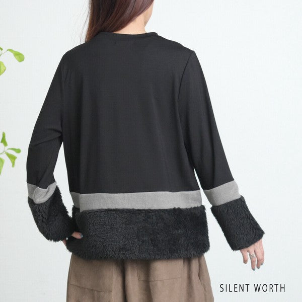 【Mサイズ】フェイクファー配色プルオーバー｜SILENT WORTH レディース 長袖 異素材切替 トップス 秋冬 C-3206