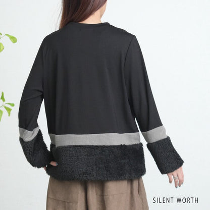 【Mサイズ】フェイクファー配色プルオーバー｜SILENT WORTH レディース 長袖 異素材切替 トップス 秋冬 C-3206