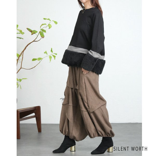 【Mサイズ】フェイクファー配色プルオーバー｜SILENT WORTH レディース 長袖 異素材切替 トップス 秋冬 C-3206