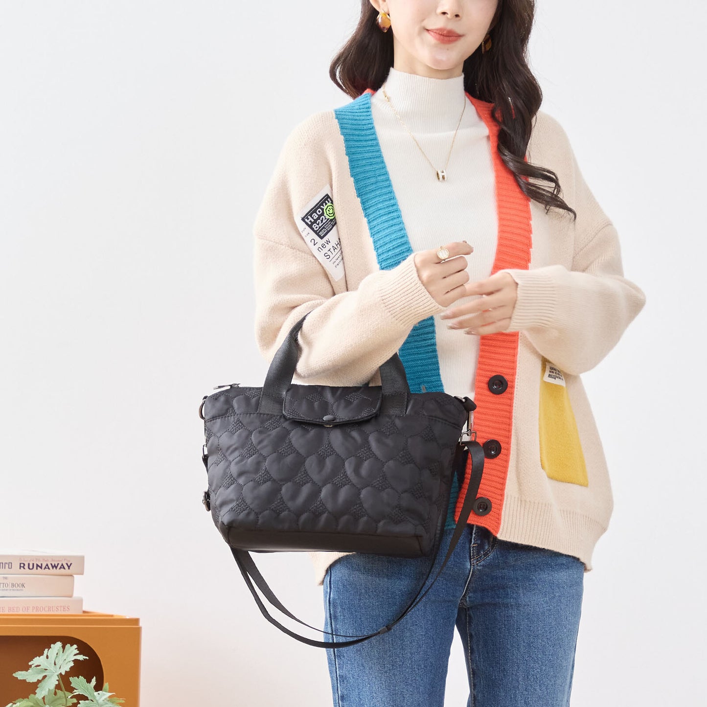 ハート シルエット 2WAY ショルダー バッグ BAG トートバッグ (N92-050)