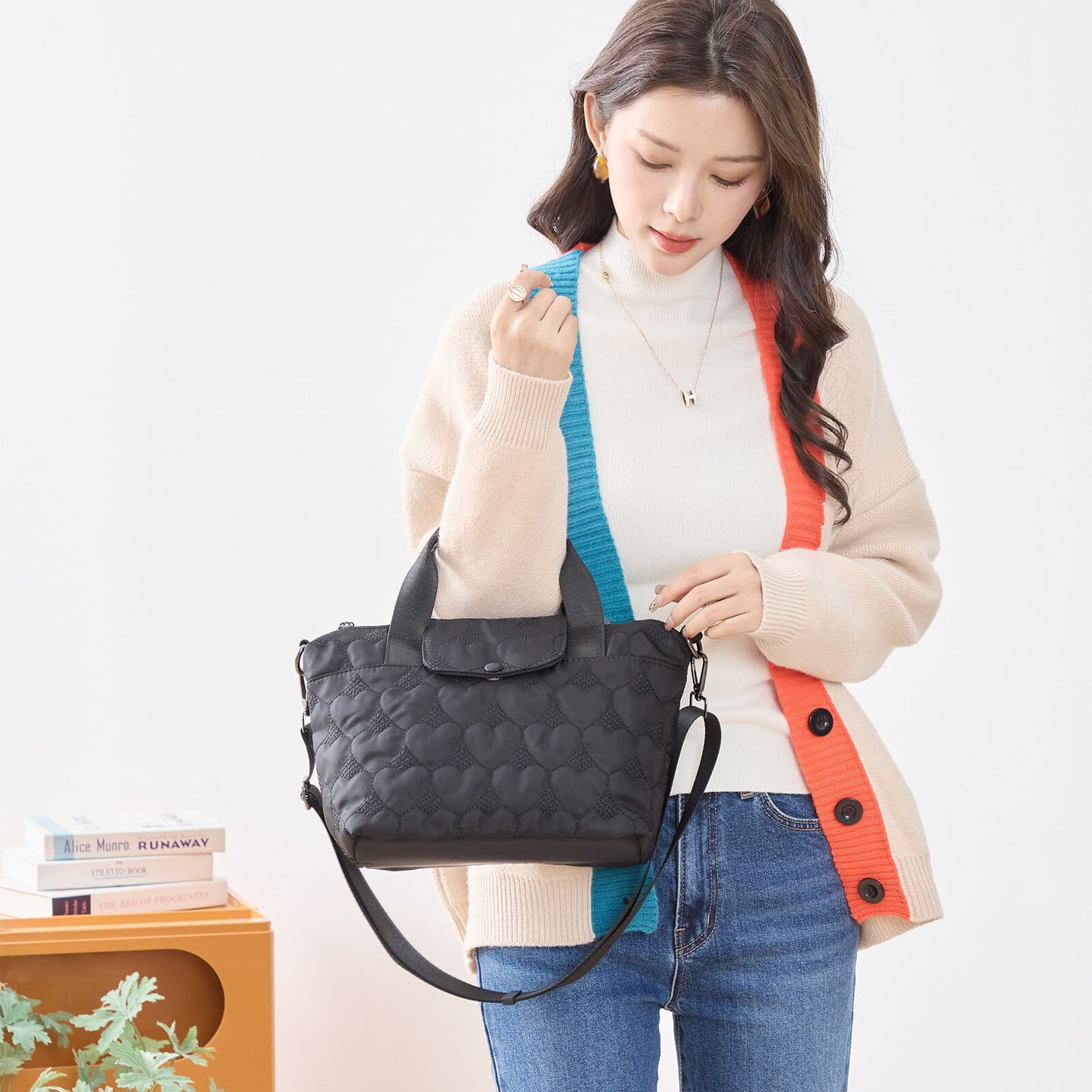 ハート シルエット 2WAY ショルダー バッグ BAG トートバッグ (N92-050)