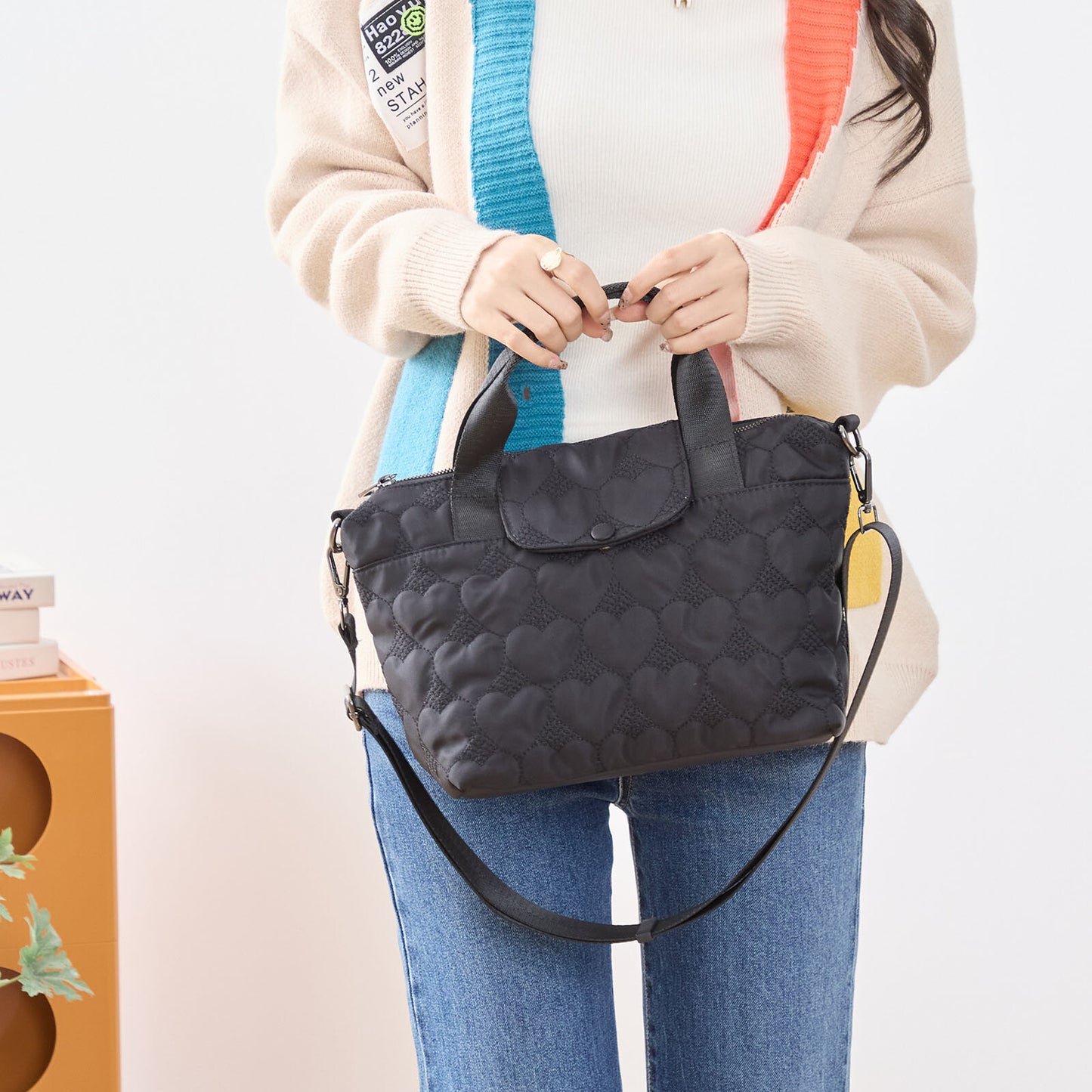 ハート シルエット 2WAY ショルダー バッグ BAG トートバッグ (N92-050)