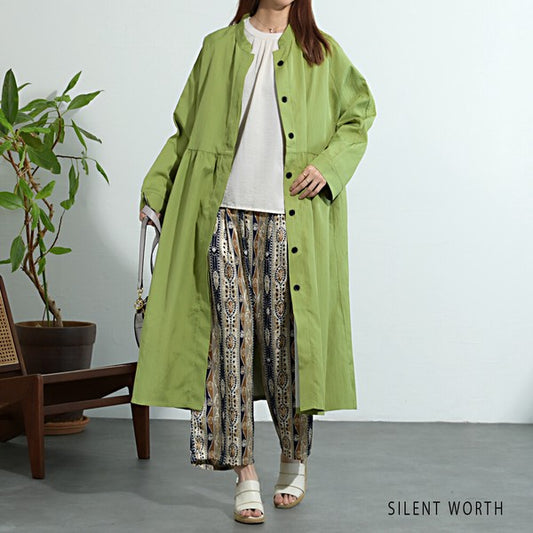 【M】ワッシャー比翼シャツワンピース スプリングコート 2WAY ギャザー 羽織り SILENT WORTH