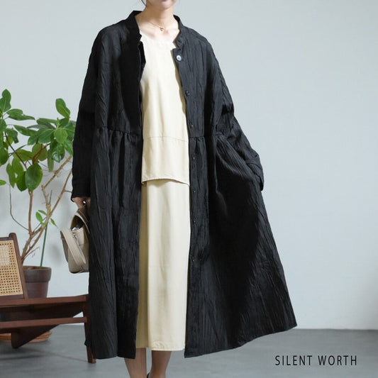 【M】ワッシャー比翼シャツワンピース スプリングコート 2WAY ギャザー 羽織り SILENT WORTH