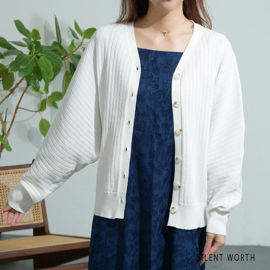【M】リブドルマンニットカーデ Vネック 羽織り ドルマンスリーブ シンプル SILENT WORTH