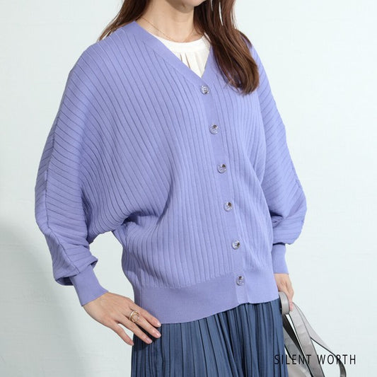 【M】リブドルマンニットカーデ Vネック 羽織り ドルマンスリーブ シンプル SILENT WORTH