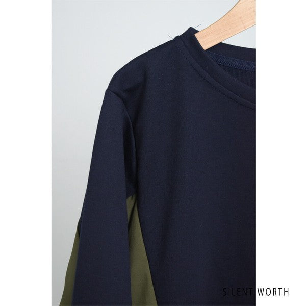 【M】サイドプリーツ切替プルオーバー 裏毛スウェット 異素材ミックス 体型カバー SILENT WORTH