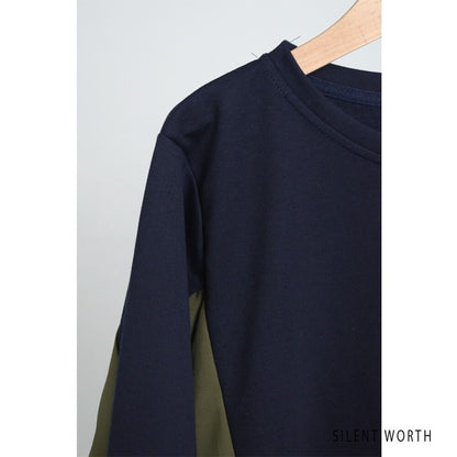 【M】サイドプリーツ切替プルオーバー 裏毛スウェット 異素材ミックス 体型カバー SILENT WORTH