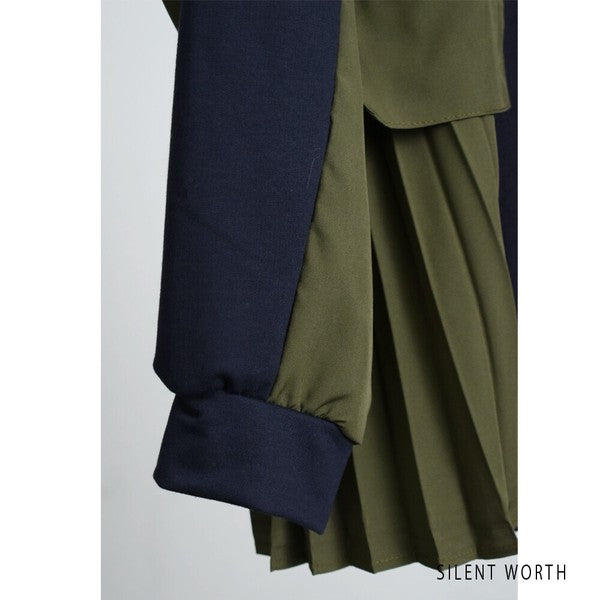【M】サイドプリーツ切替プルオーバー 裏毛スウェット 異素材ミックス 体型カバー SILENT WORTH
