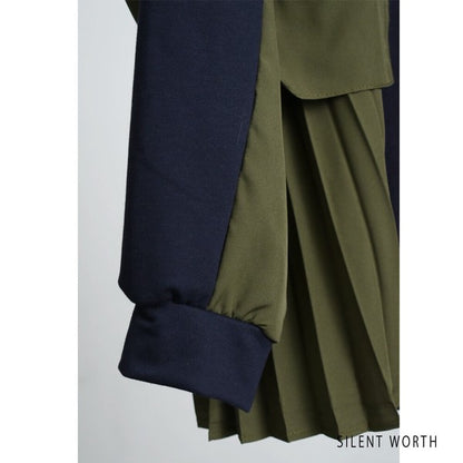 【M】サイドプリーツ切替プルオーバー 裏毛スウェット 異素材ミックス 体型カバー SILENT WORTH