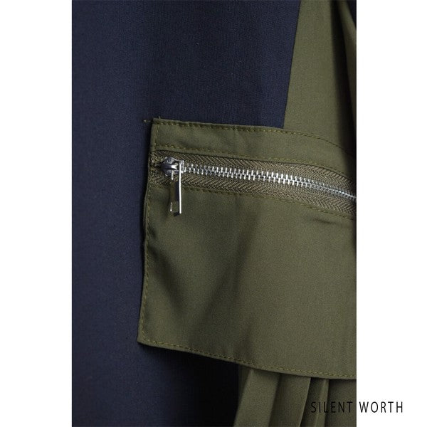 【M】サイドプリーツ切替プルオーバー 裏毛スウェット 異素材ミックス 体型カバー SILENT WORTH