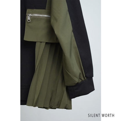 【M】サイドプリーツ切替プルオーバー 裏毛スウェット 異素材ミックス 体型カバー SILENT WORTH