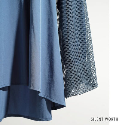 【M】袖メッシュ バルーンスリーブ プルオーバー 異素材切替 バックジップ ブラウス SILENT WORTH