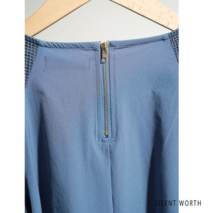 【M】袖メッシュ バルーンスリーブ プルオーバー 異素材切替 バックジップ ブラウス SILENT WORTH