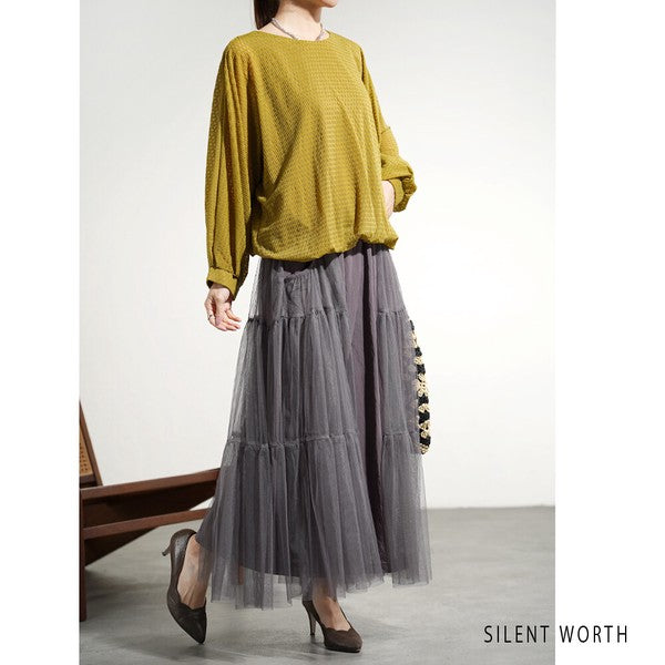 【M】シアージャカードバルーンプルオーバー ぽわん袖 クルーネック 透け感 大人可愛い SILENT WORTH