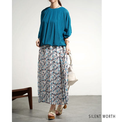 【M】シアージャカードバルーンプルオーバー ぽわん袖 クルーネック 透け感 大人可愛い SILENT WORTH