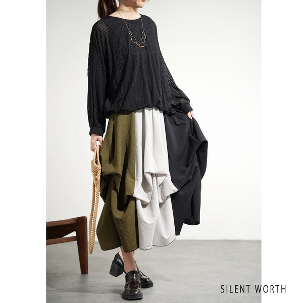 【M】シアージャカードバルーンプルオーバー ぽわん袖 クルーネック 透け感 大人可愛い SILENT WORTH