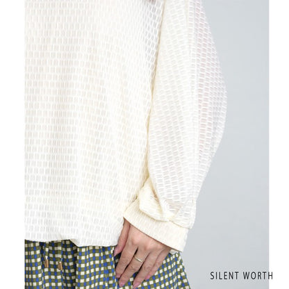 【M】シアージャカードバルーンプルオーバー ぽわん袖 クルーネック 透け感 大人可愛い SILENT WORTH