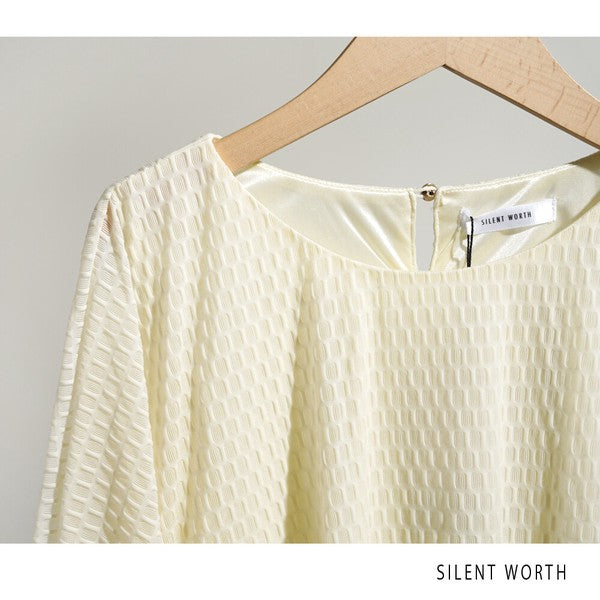 【M】シアージャカードバルーンプルオーバー ぽわん袖 クルーネック 透け感 大人可愛い SILENT WORTH