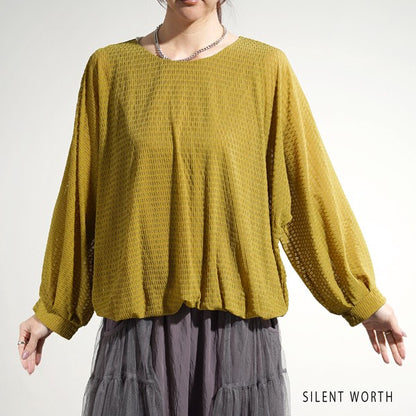 【M】シアージャカードバルーンプルオーバー ぽわん袖 クルーネック 透け感 大人可愛い SILENT WORTH