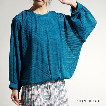 【M】シアージャカードバルーンプルオーバー ぽわん袖 クルーネック 透け感 大人可愛い SILENT WORTH