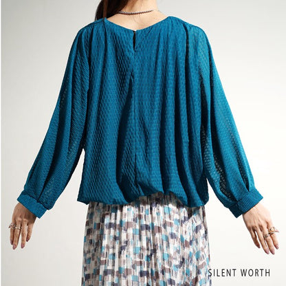 【M】シアージャカードバルーンプルオーバー ぽわん袖 クルーネック 透け感 大人可愛い SILENT WORTH