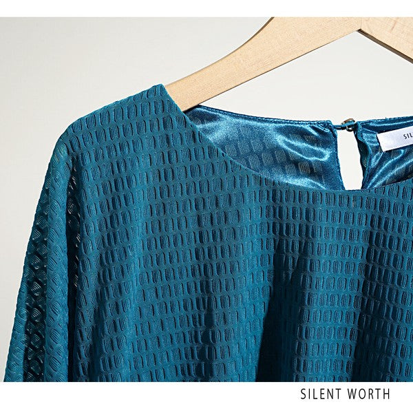 【M】シアージャカードバルーンプルオーバー ぽわん袖 クルーネック 透け感 大人可愛い SILENT WORTH