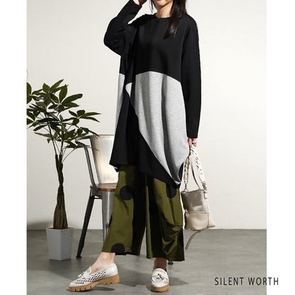 【M】ソフト段ボール配色チュニック ビッグシルエット モード切替 体型カバー SILENT WORTH
