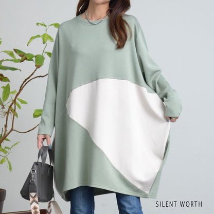 【M】ソフト段ボール配色チュニック ビッグシルエット モード切替 体型カバー SILENT WORTH
