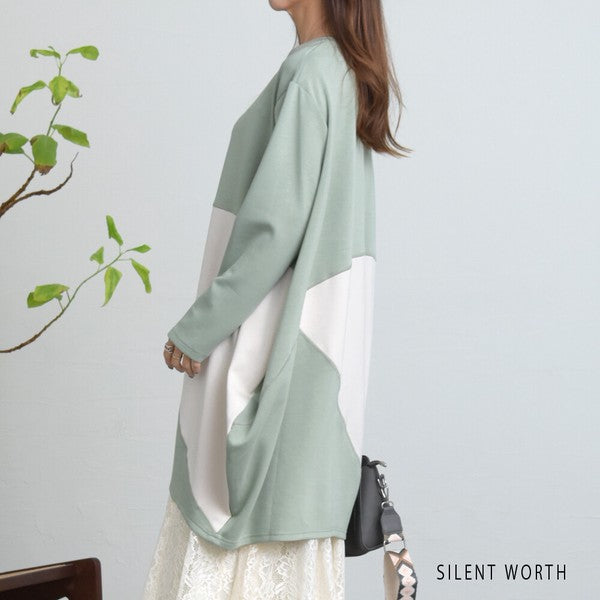 【M】ソフト段ボール配色チュニック ビッグシルエット モード切替 体型カバー SILENT WORTH