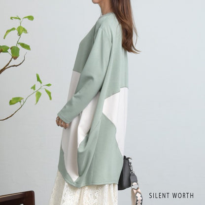 【M】ソフト段ボール配色チュニック ビッグシルエット モード切替 体型カバー SILENT WORTH