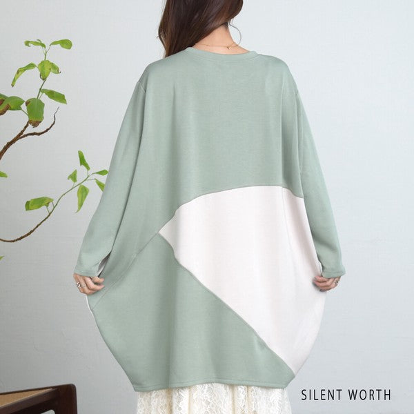 【M】ソフト段ボール配色チュニック ビッグシルエット モード切替 体型カバー SILENT WORTH