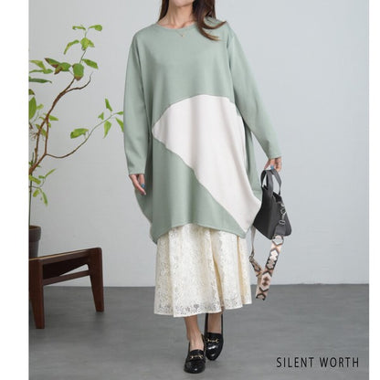 【M】ソフト段ボール配色チュニック ビッグシルエット モード切替 体型カバー SILENT WORTH